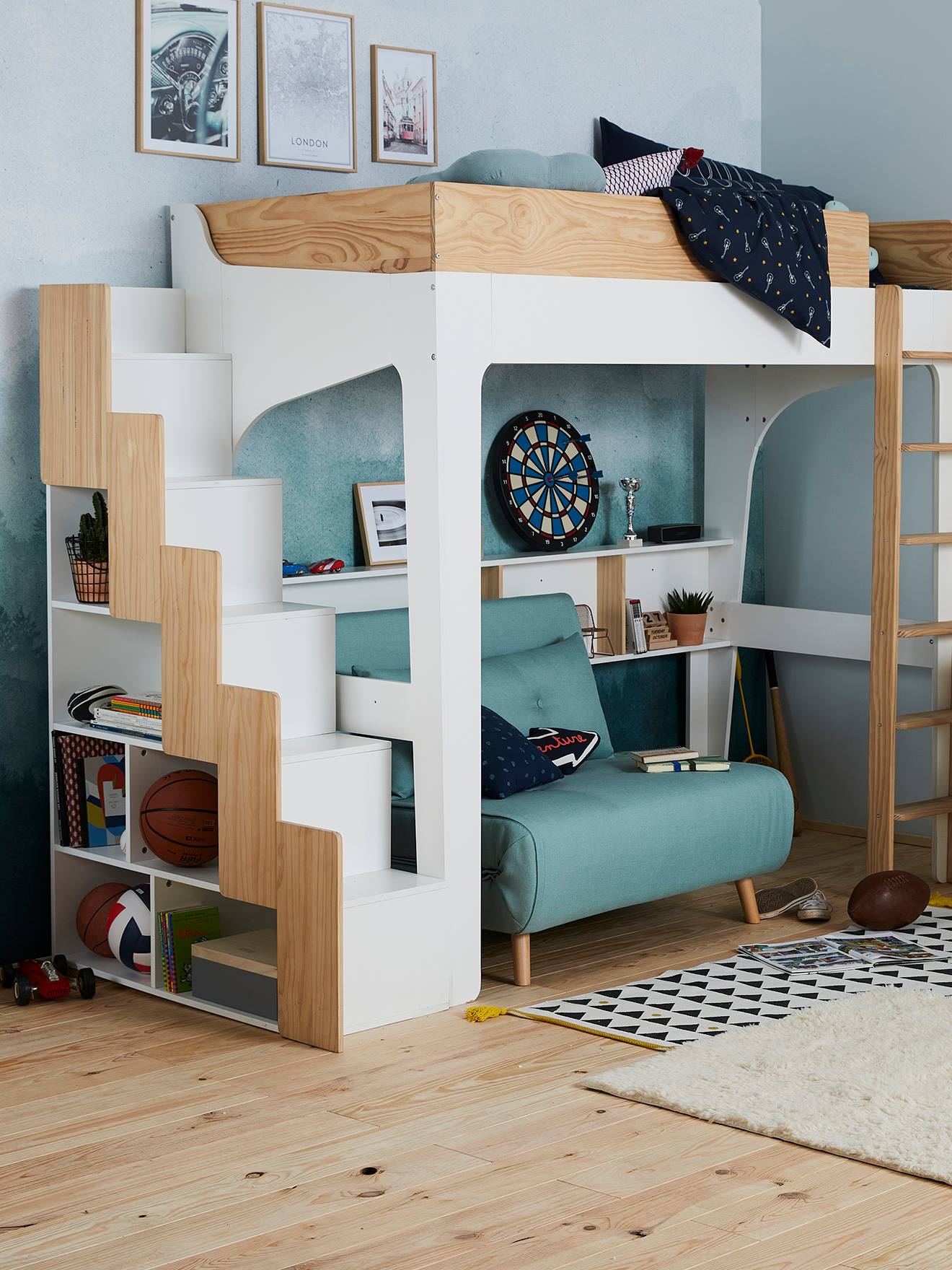 Escalier avec rangement pour combiné EASYSPACE blanc/bois