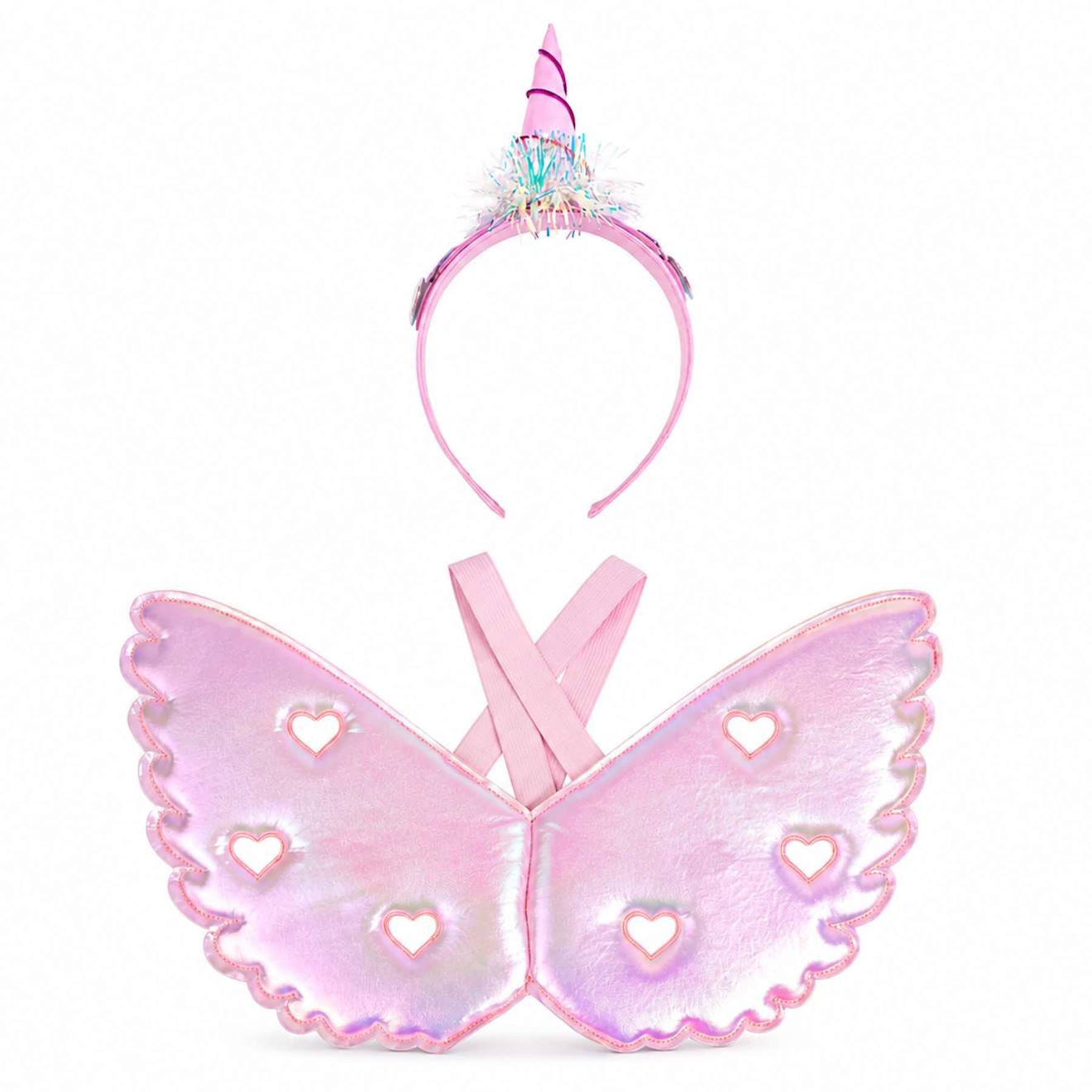 Déguisement Set Ailes Licorne Et Serre Tête Corne Scintillante Rose