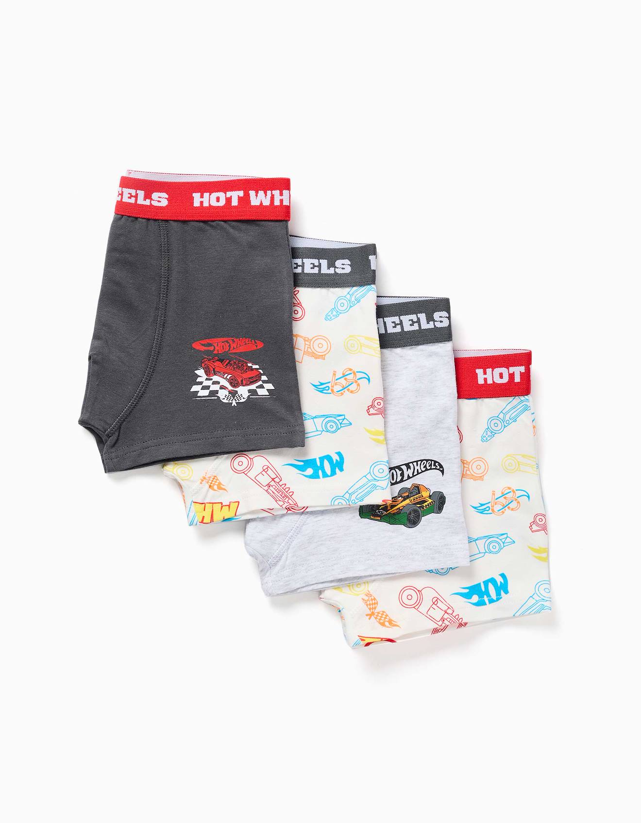 Lot De 4 Boxers Hot Wheels, Coton, Taille Élastique Multicolore