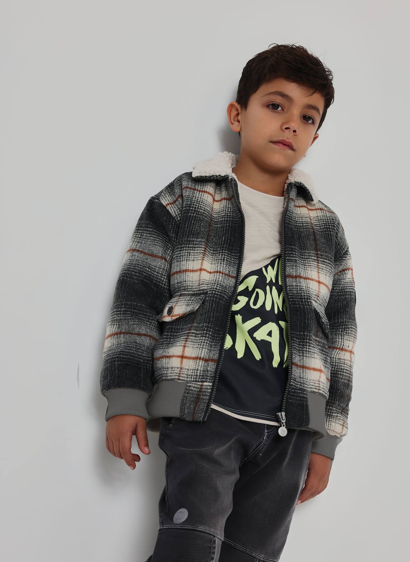Manteau Garçon À Carreaux Avec Molleton Multicolore