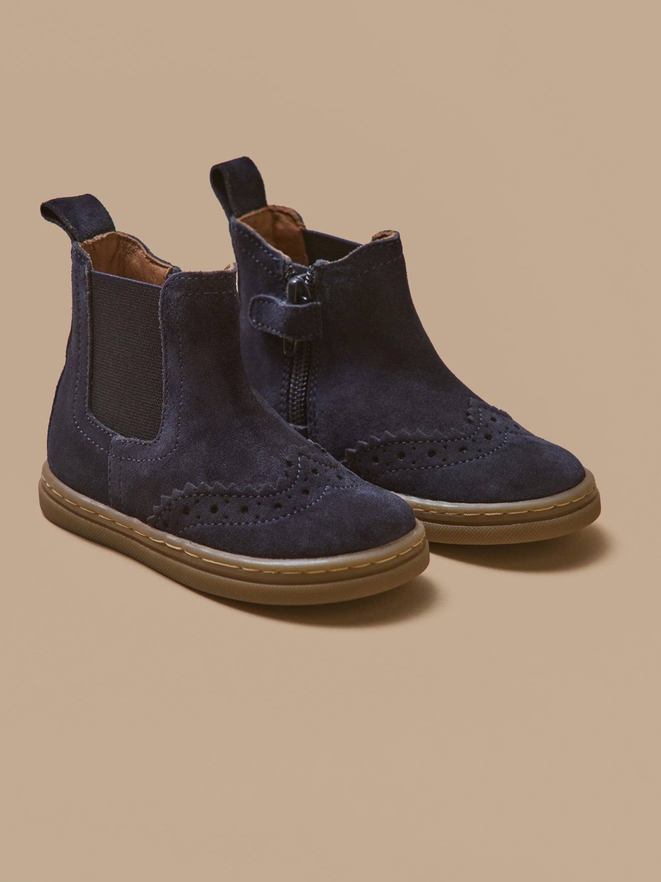 Boots Chelsea Bout Fleuri Cuir Bébé Marine Boots Chelsea Bout Fleuri Cuir Bébé Marine