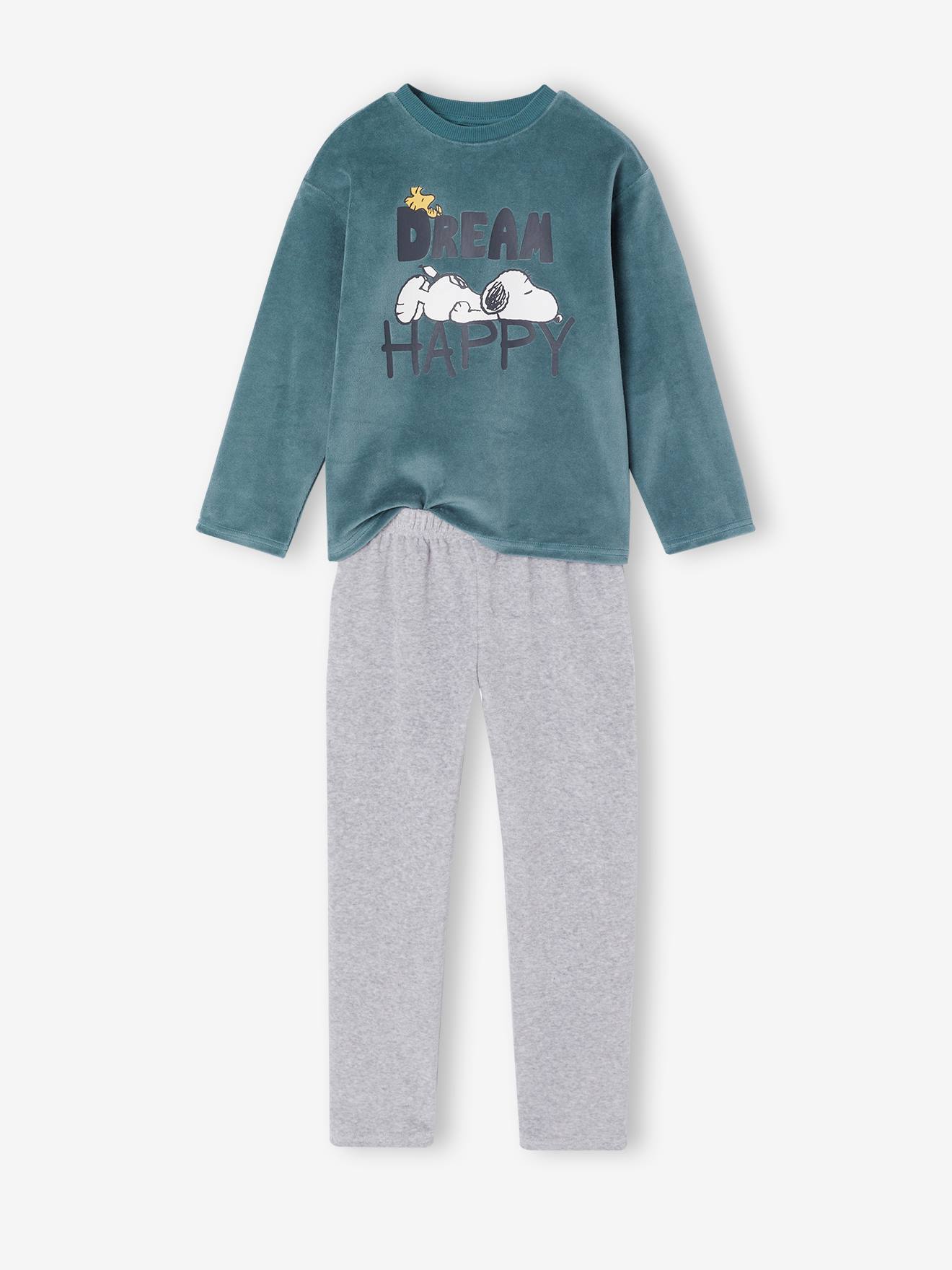 Pyjama en velours Snoopy garçon vert d'eau