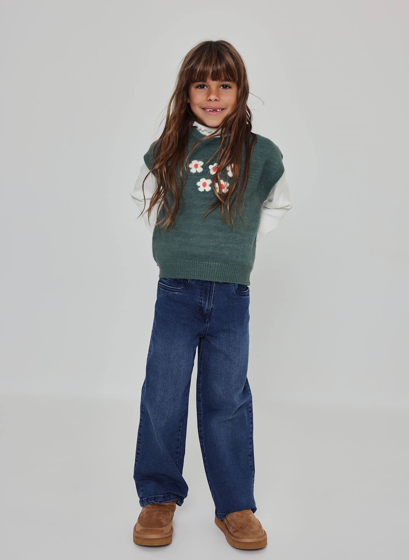 Pull Sans Manches Fille Imprim Fleurs Vert 34$