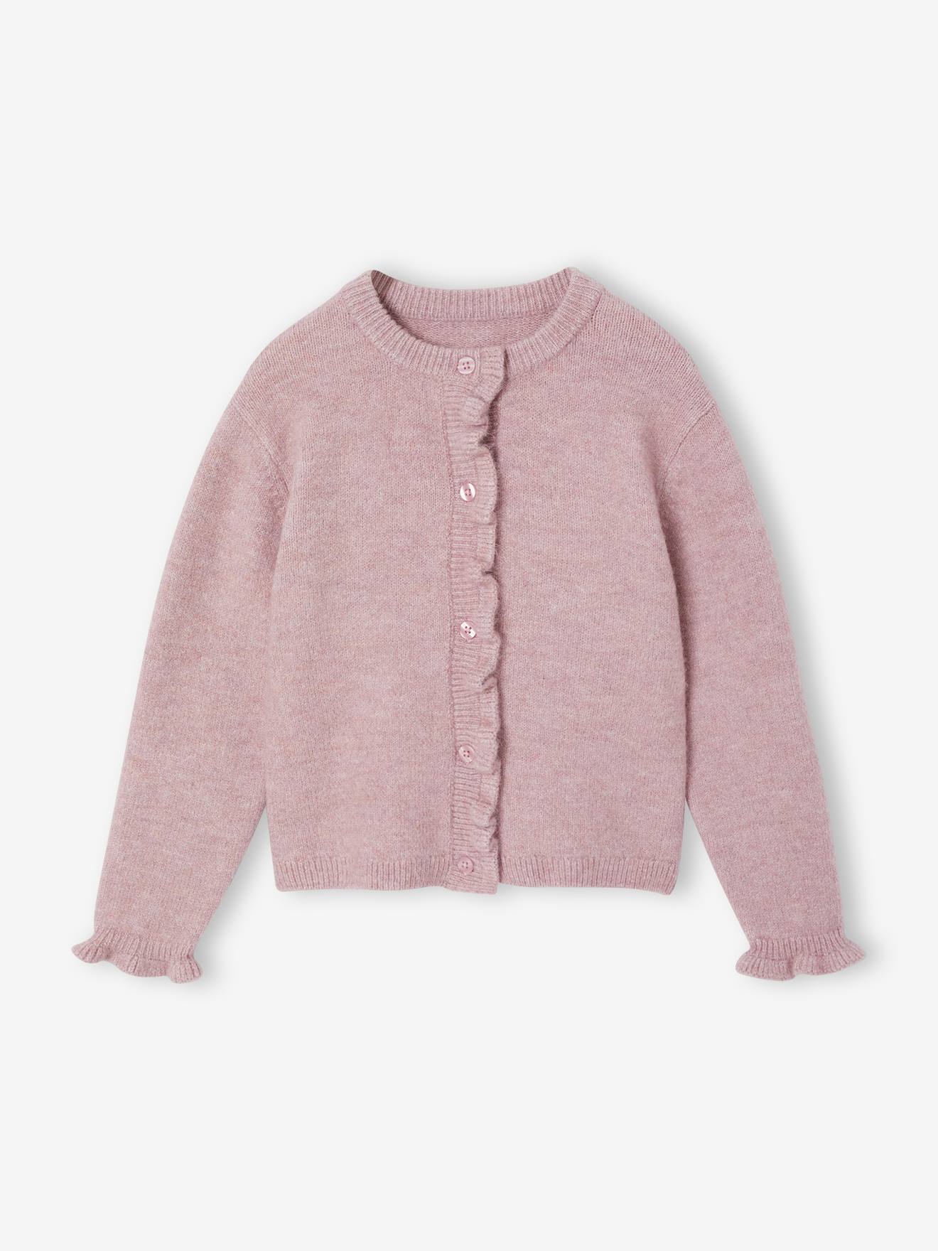Gilet fille manches longues rose pâle