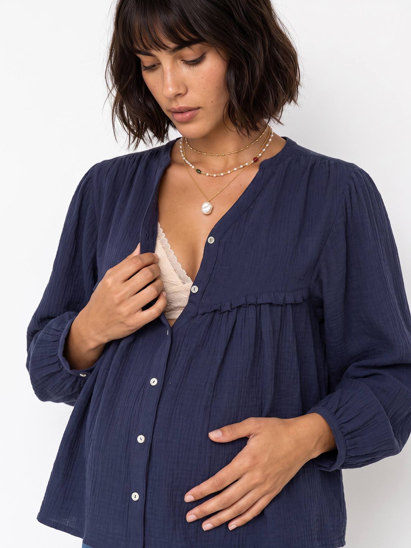 Chemise grossesse et allaitement bleu ardoise