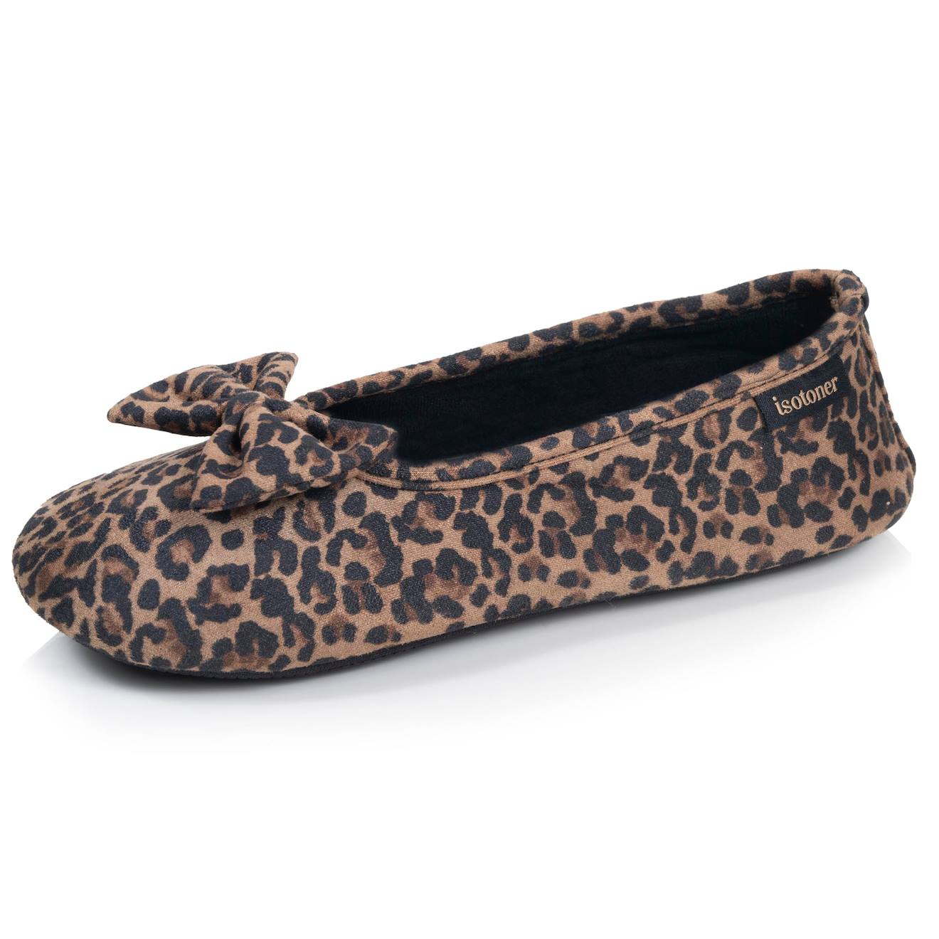 Chaussons Ballerines Suédine, Semelle Souple, Mousse À Mémoire Forme Léopard Beige