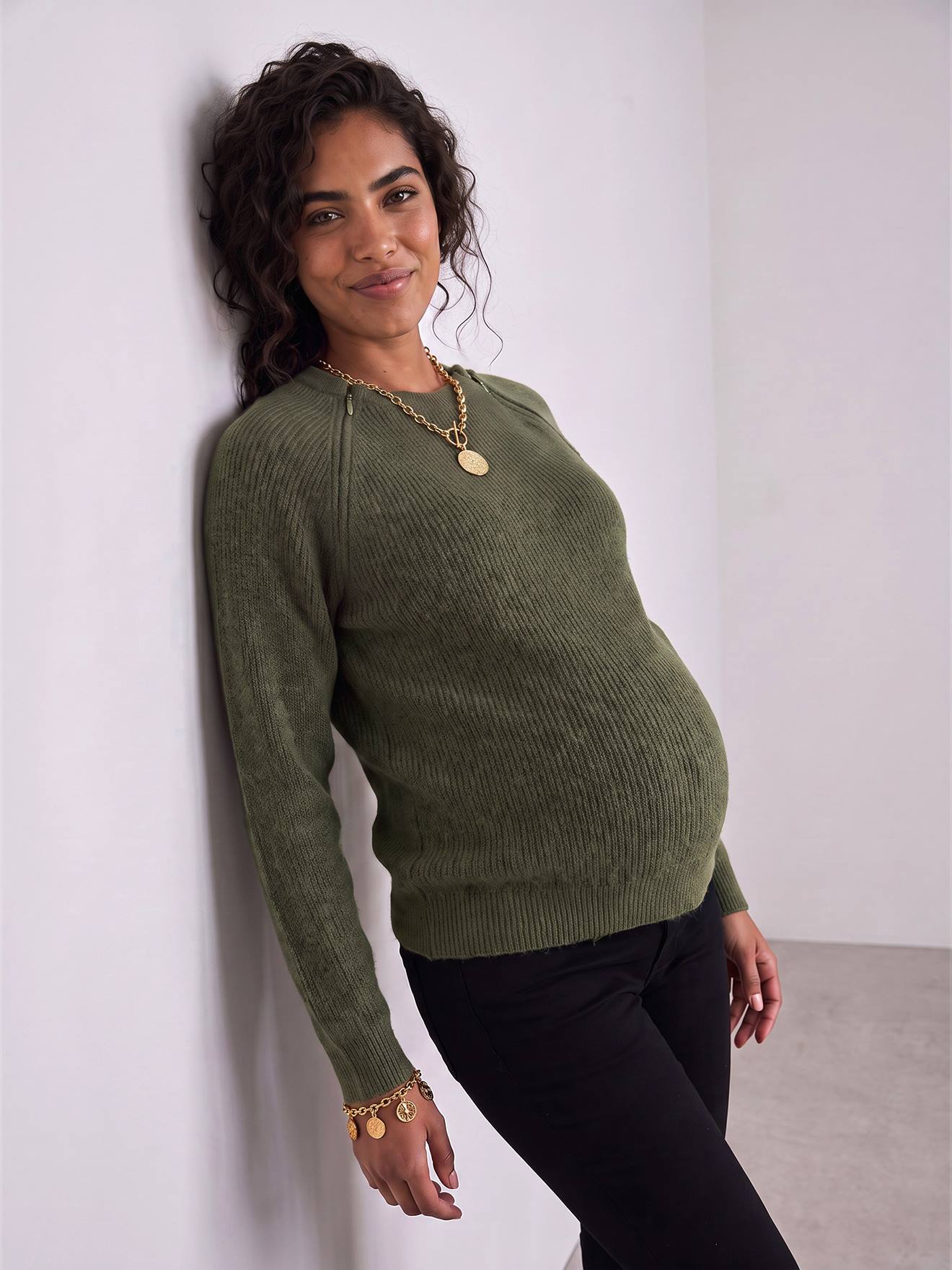 Pull grossesse et allaitement kaki