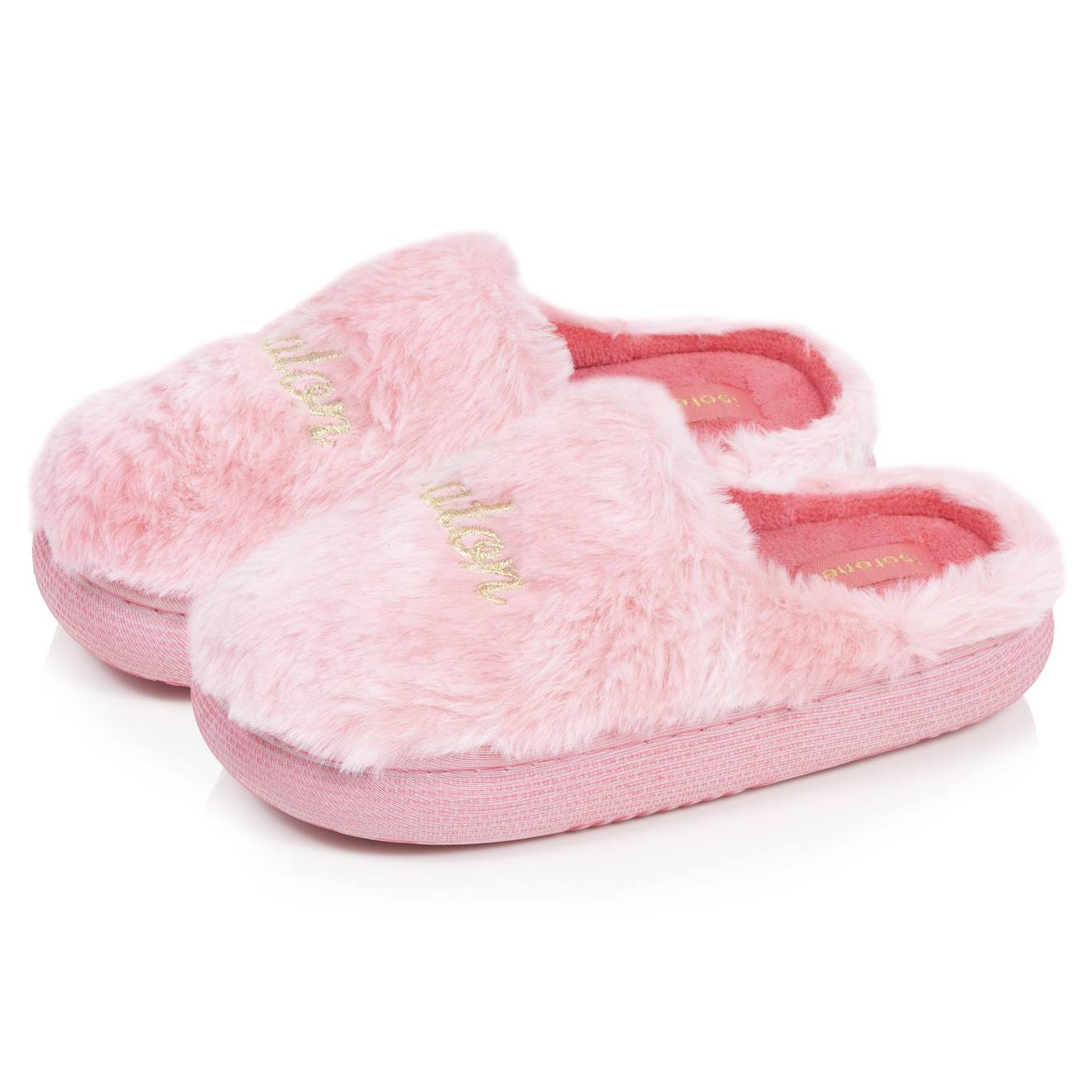 Chaussons Mules Imitation Fourrure Semelle Bloup Extra Confort Rose 14$