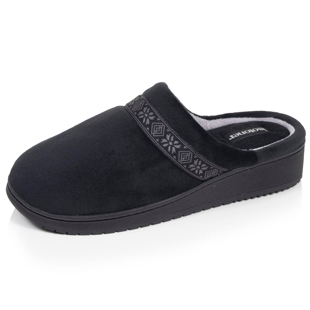 Chaussons Mules Microvelours Mousse À Mémoire Forme Talon 3,7 Cm Noir