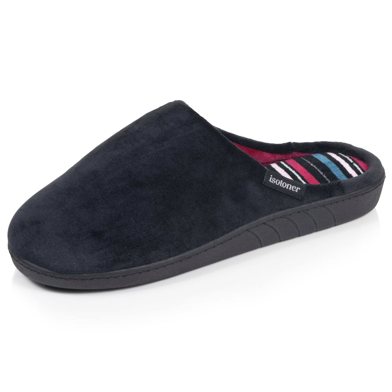 Chaussons Mules Microvelours Semelle Ergonomique, Mousse À Mémoire Forme Noir