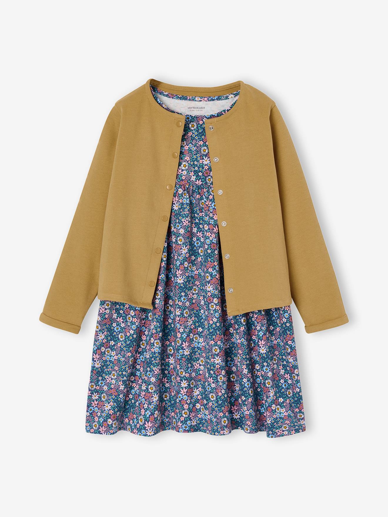 Ensemble fille cardigan et robe imprime fleurs jaune ple 28 €