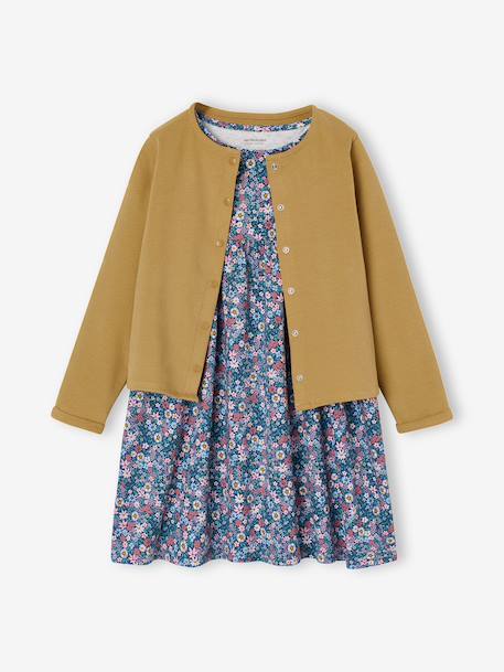 Fille-Ensemble fille cardigan et robe imprimée fleurs