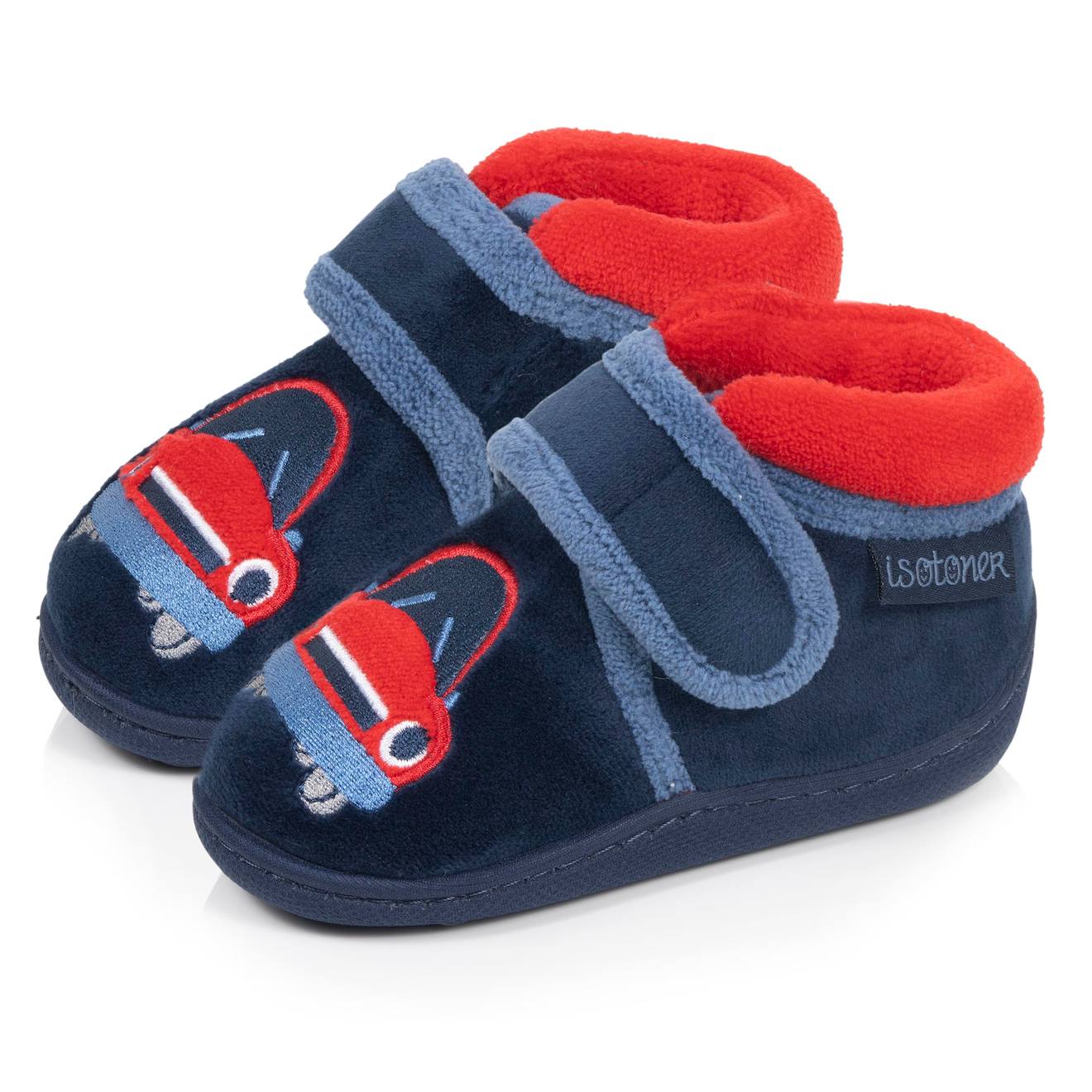 Chaussons Bottillons Velours Maintien Renforc Fermeture Scratch Simple Enfiler Marine 14$