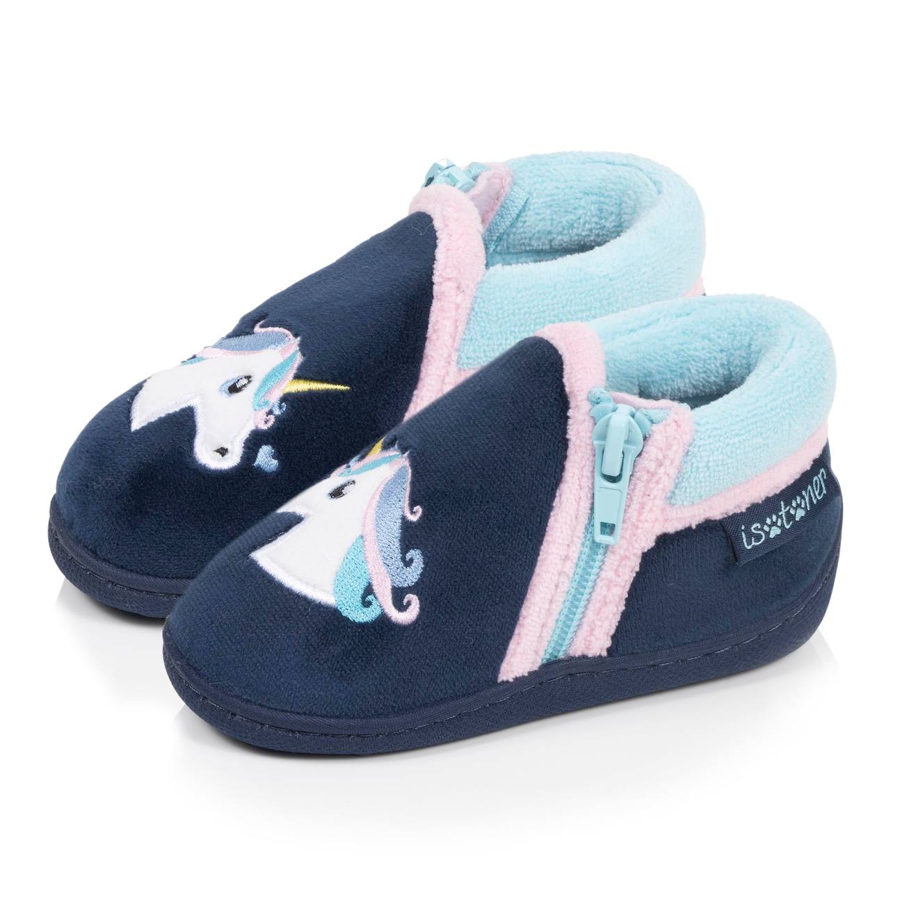 Chaussons Bottillons Zip Faciles Enfiler Bon Maintien Du Pied Semelle Antidrapante Marine 13$