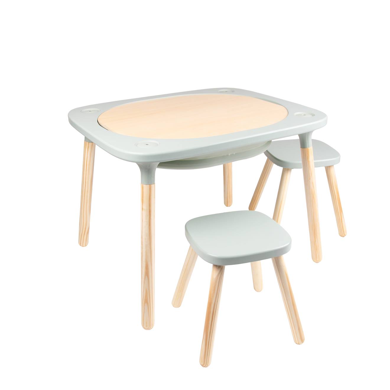 Table De Jeux 4 En 1 Avec 2 Tabourets Montessori Bois Fsc® Vert Sauge