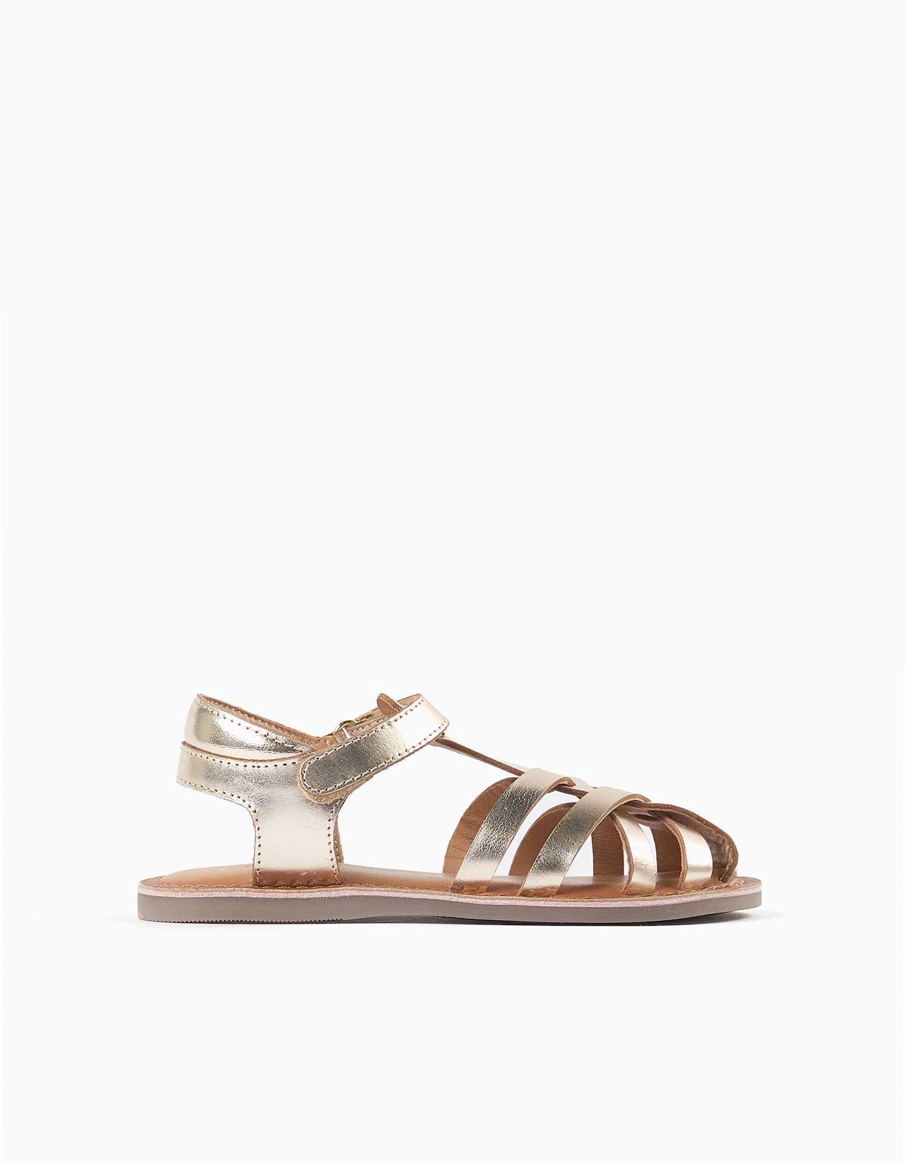 Sandales En Cuir Fermes Avec Lanires Croises Or 45$