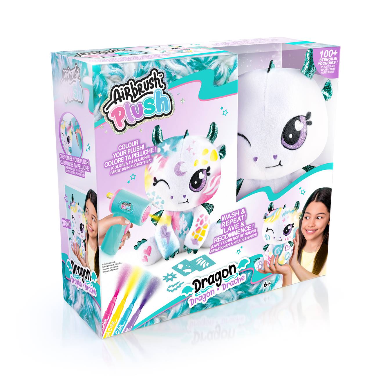 Airbrush Plush – Dragon – Avec Spray Électronique, Feutres Et Pochoirs Multicolore