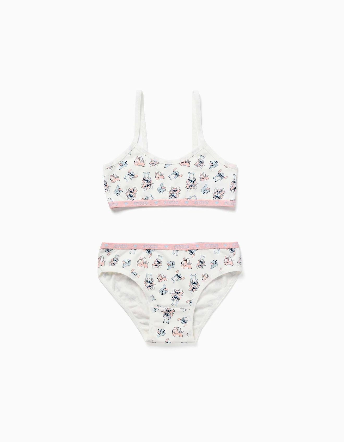 Ensemble Brassire Et Culotte Avec Stitch Et Angel Beige Clair 19$