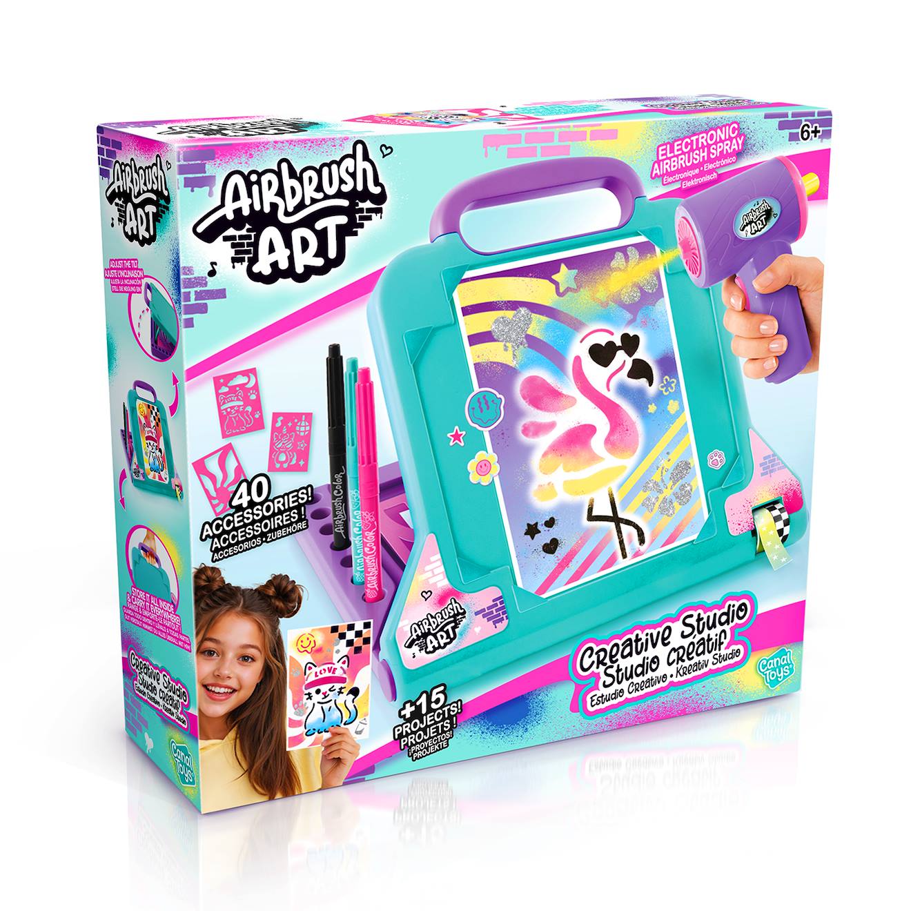 Canal Toys – Airbrush Art – Studio Créatif Avec Spray Électronique, Pochoirs Et Feutres Multicolore
