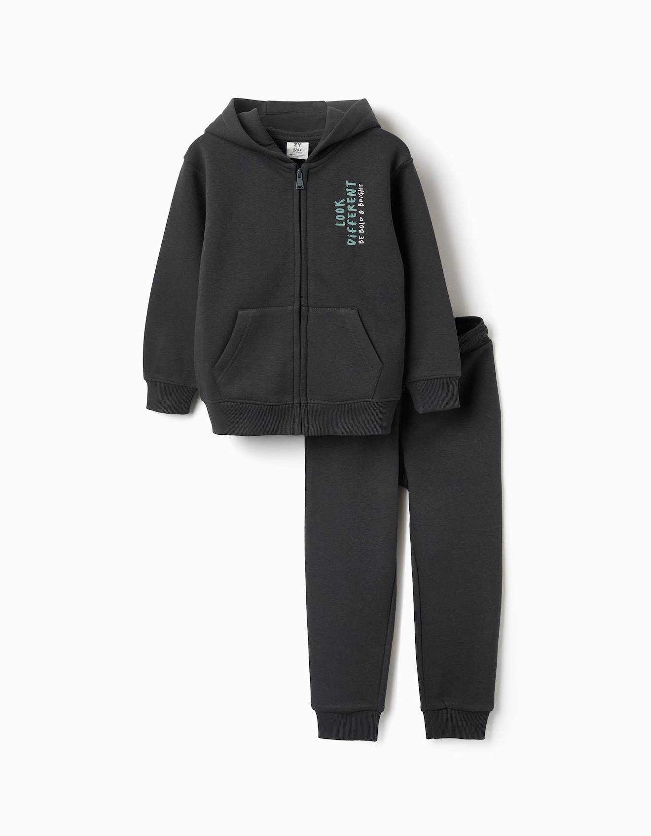 Ensemble Sweat Zipp Capuche Et Pantalon De Jogging En Coton Peign Gris Fonc 33$