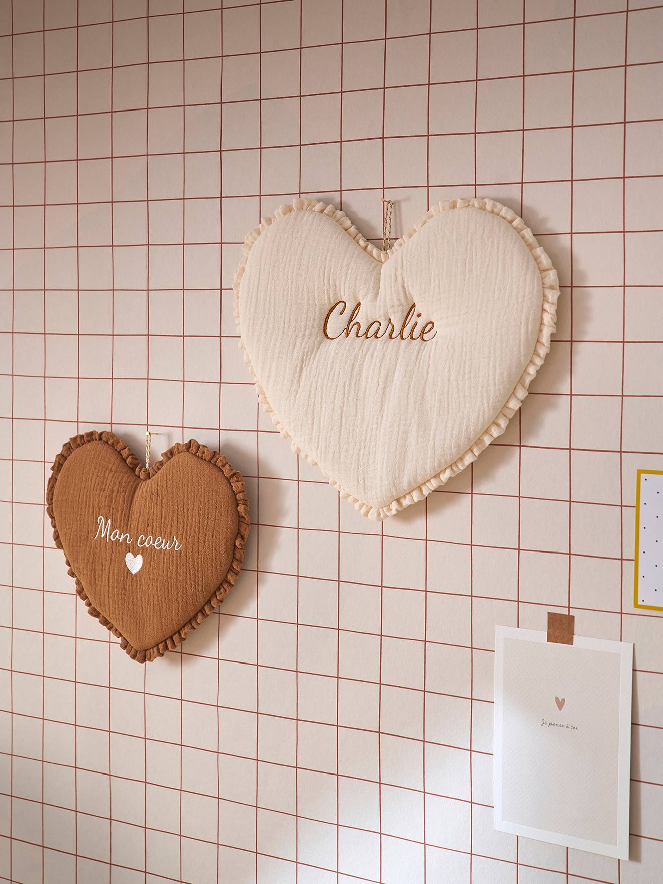 Lot de 2 décos murales coeur écru
