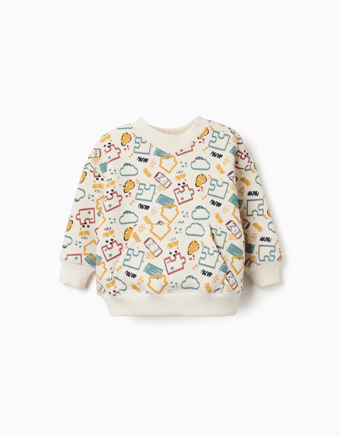 Sweat En Coton Peign Avec Imprim Color Blanc 23$