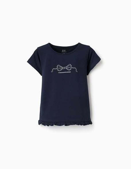 Fille-T-shirt, sous-pull-T-shirt-T-shirt en coton avec imprimé et ourlet à volants