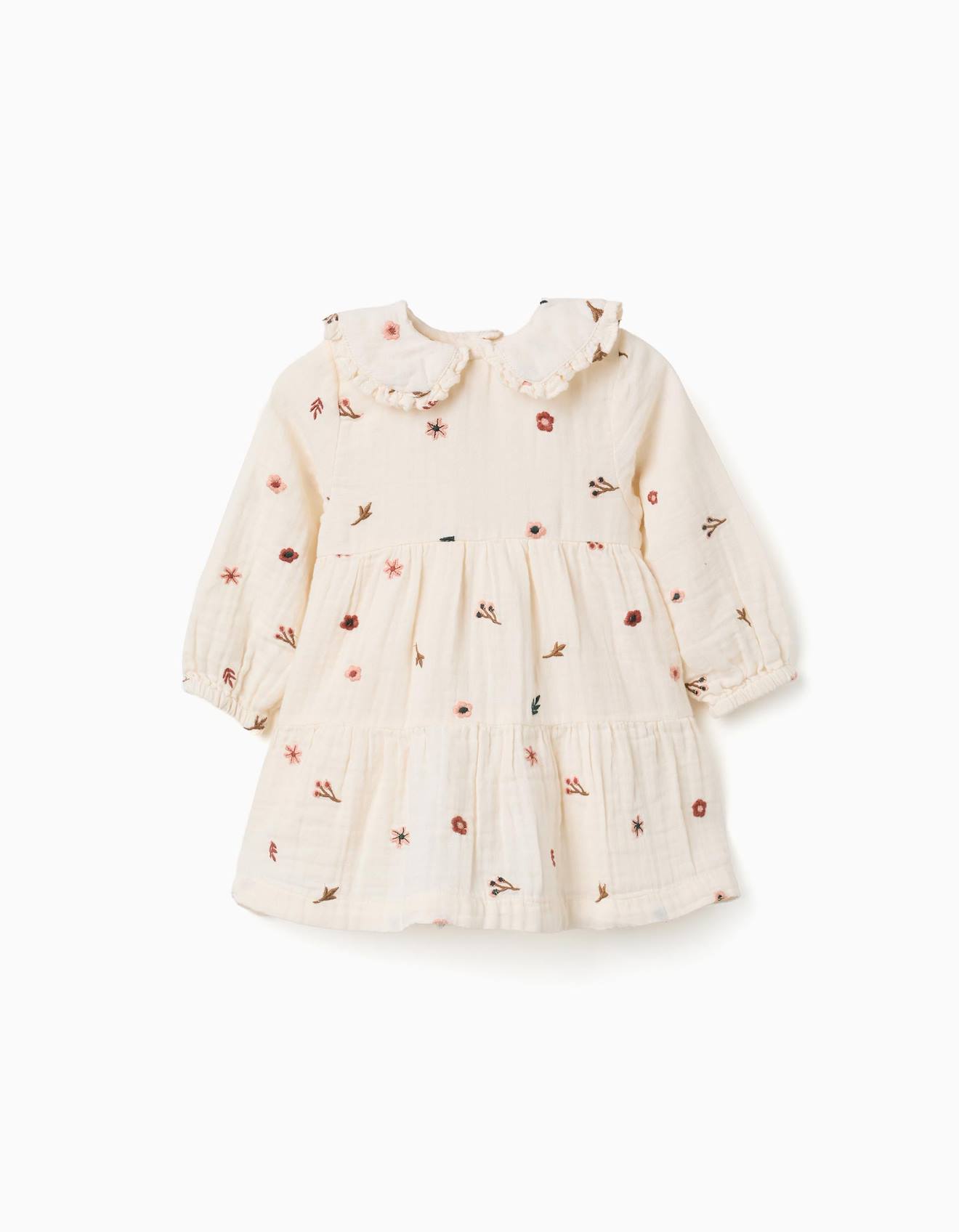 Robe En Coton Manches Longues Avec Broderie Florale Blanc 38$