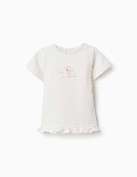 Bébé-T-shirt, sous-pull-T-shirt en coton avec imprimé et ourlet à volants