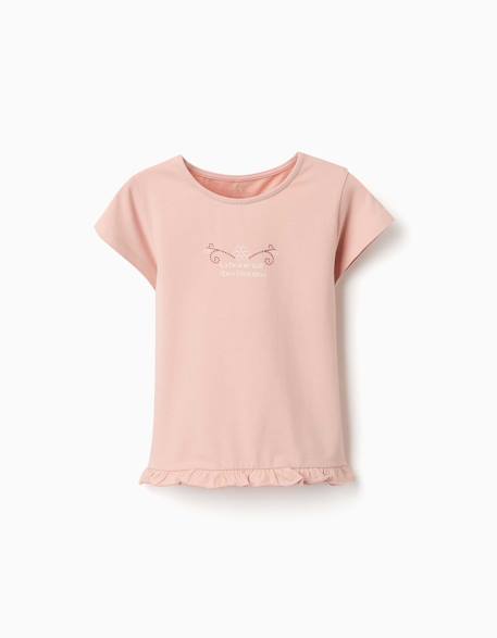 Fille-T-shirt, sous-pull-T-shirt-T-shirt en coton avec imprimé et ourlet à volants