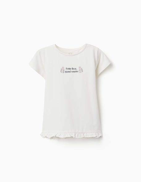 Fille-T-shirt, sous-pull-T-shirt-T-shirt en coton avec imprimé et ourlet à volants