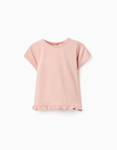 Bébé-T-shirt, sous-pull-T-shirt en coton avec imprimé et ourlet à volants