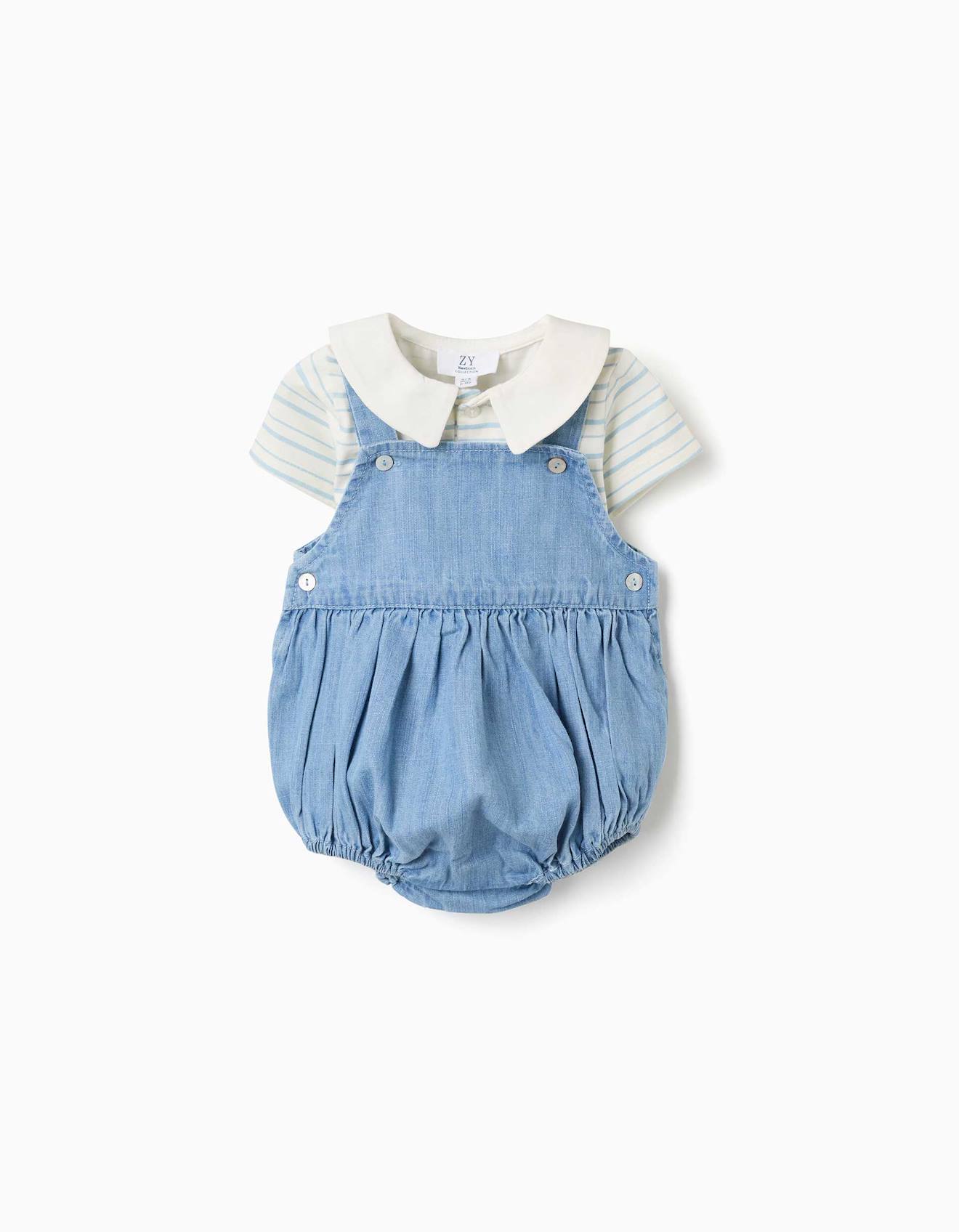 Ensemble Body Rayures Et Barboteuse En Jean Bleu 38$