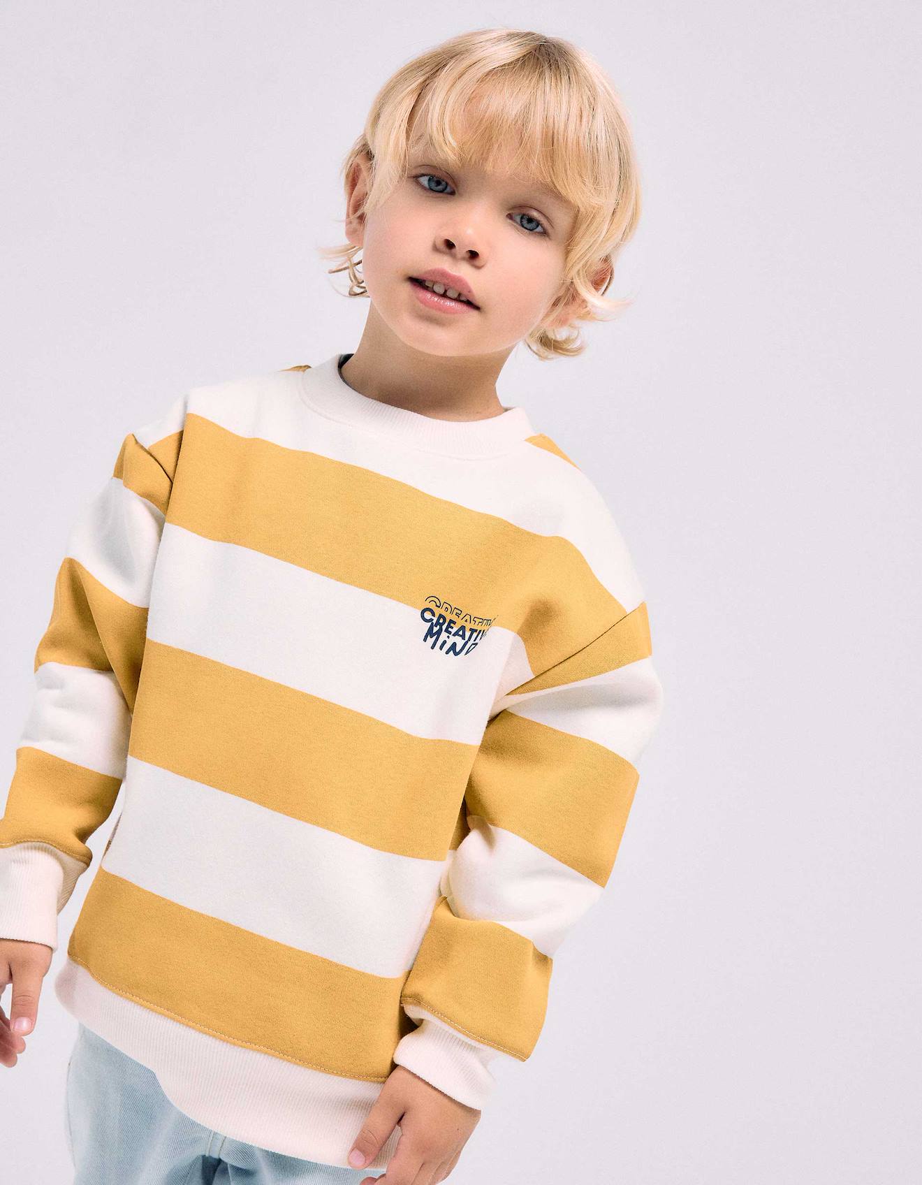 Sweat En Coton Peigné À Rayures Et Imprimé Jaune