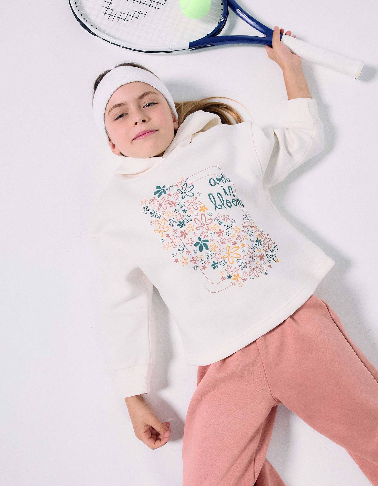 Sweat En Coton Peign Capuche Et Imprim Floral Blanc 19$
