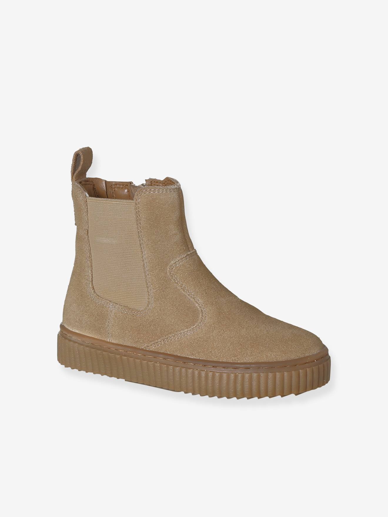 Boots mixte cuir zippées et élastiquées beige Boots mixte cuir zippées et élastiquées beige