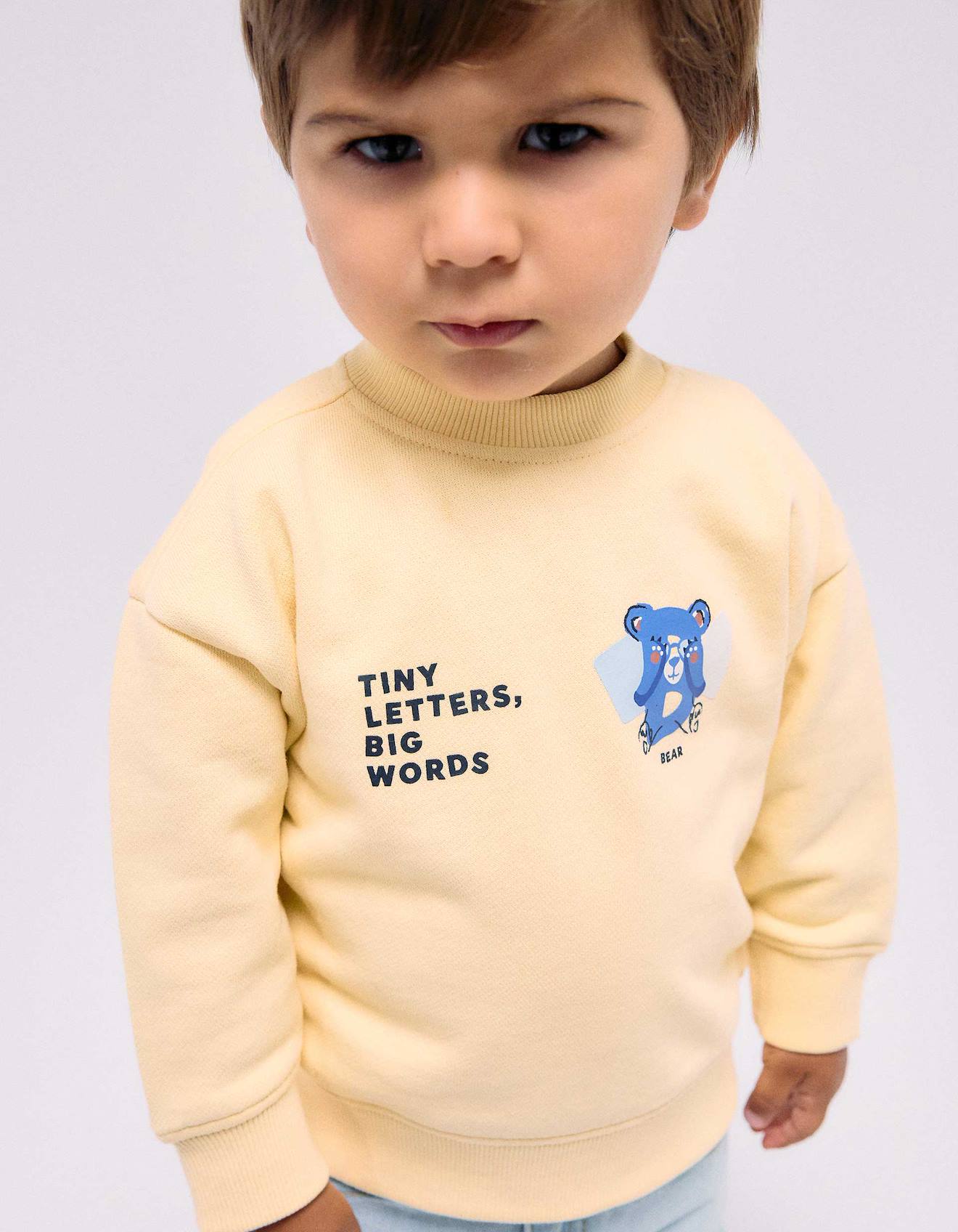 Sweat En Coton Avec Ours Et Lettres Imprims Jaune 19$