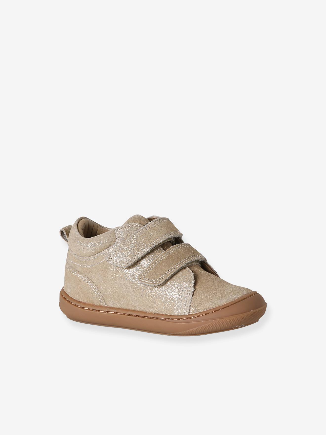 Chaussures premiers pas bébé scratch jaune d'or