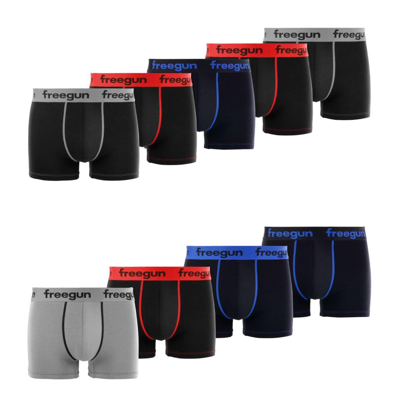Lot De 9 Boxers En Coton Uni Noirgrisbleublancrouge 53$