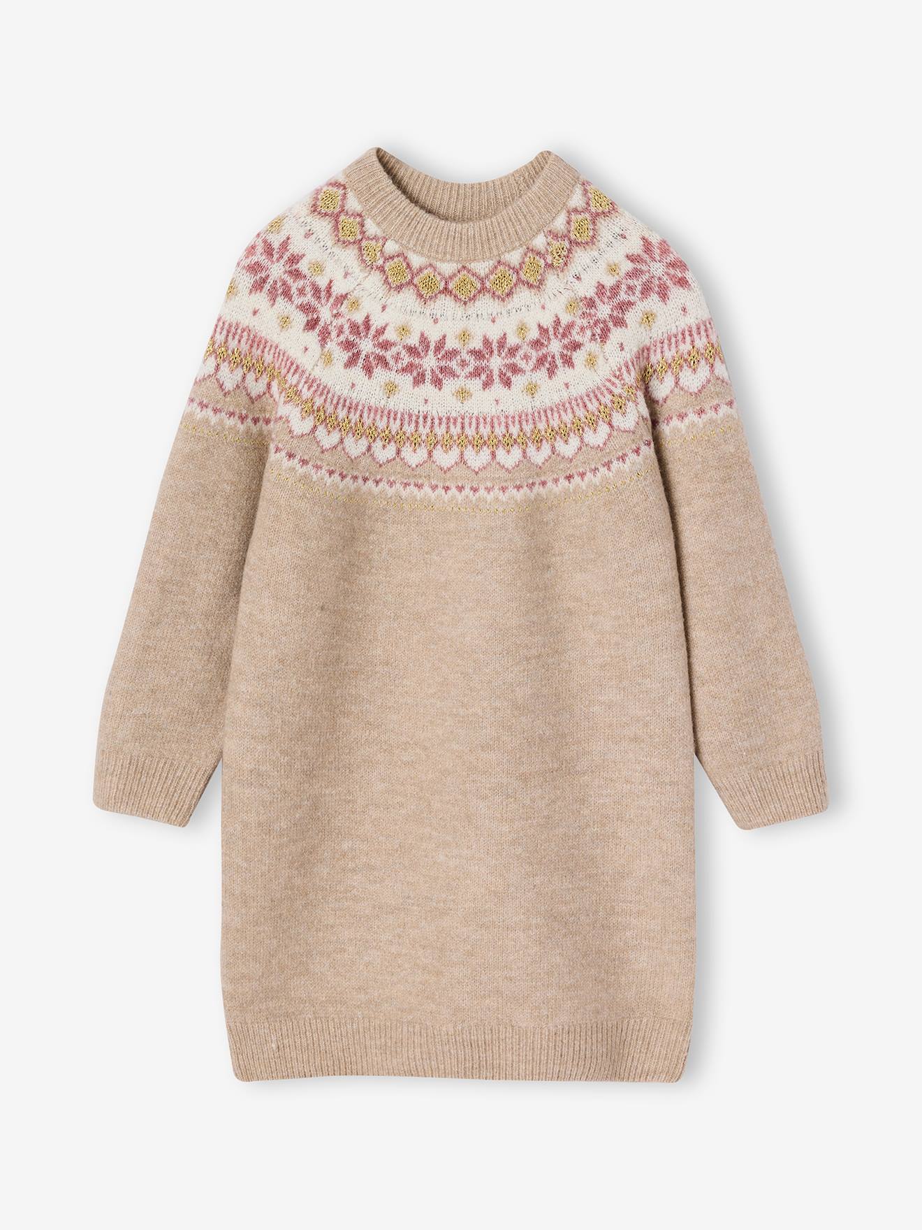 Robe fille manches longues camel