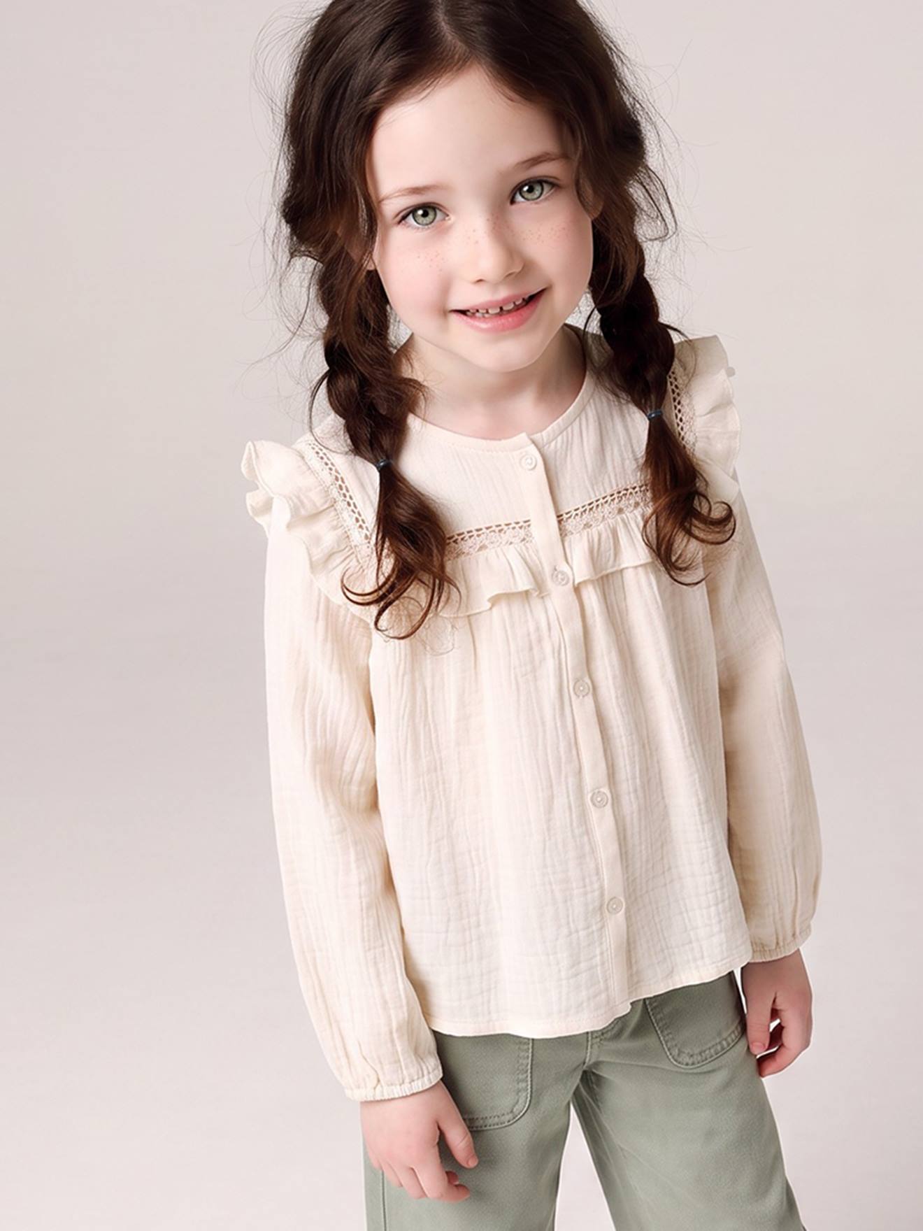Chemise manches longues fille vanille