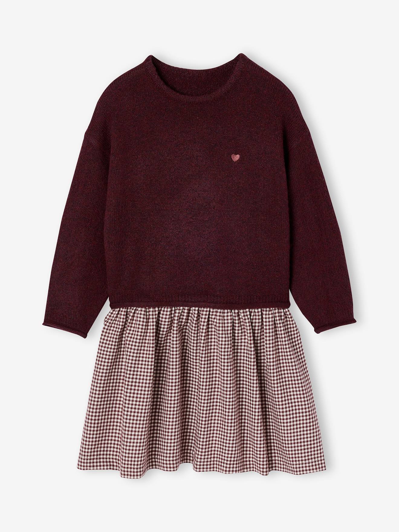 Robe 2 en 1 manches longues fille prune