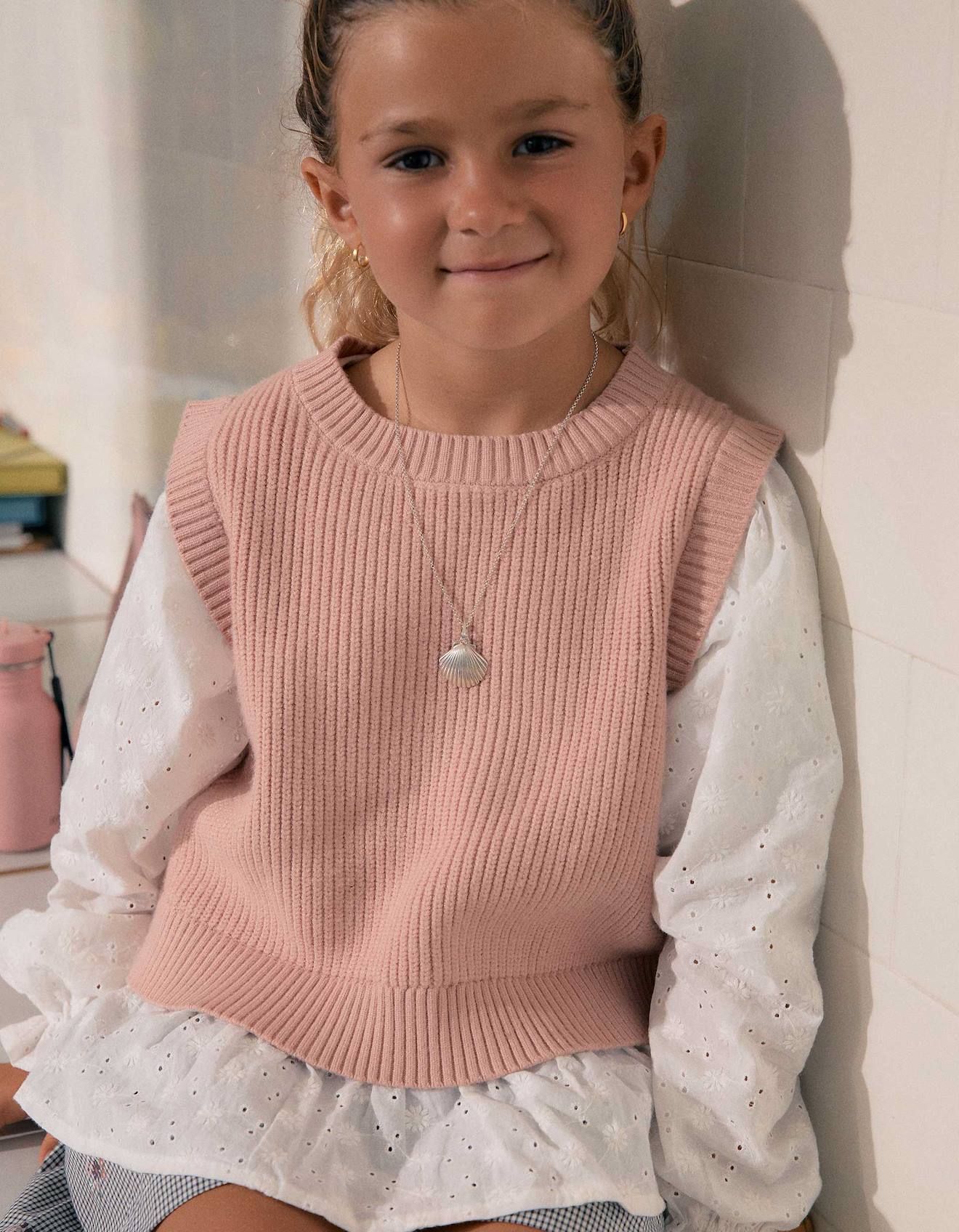 Pull Bi-matire En Maille Et Coton Rose Clair 33$