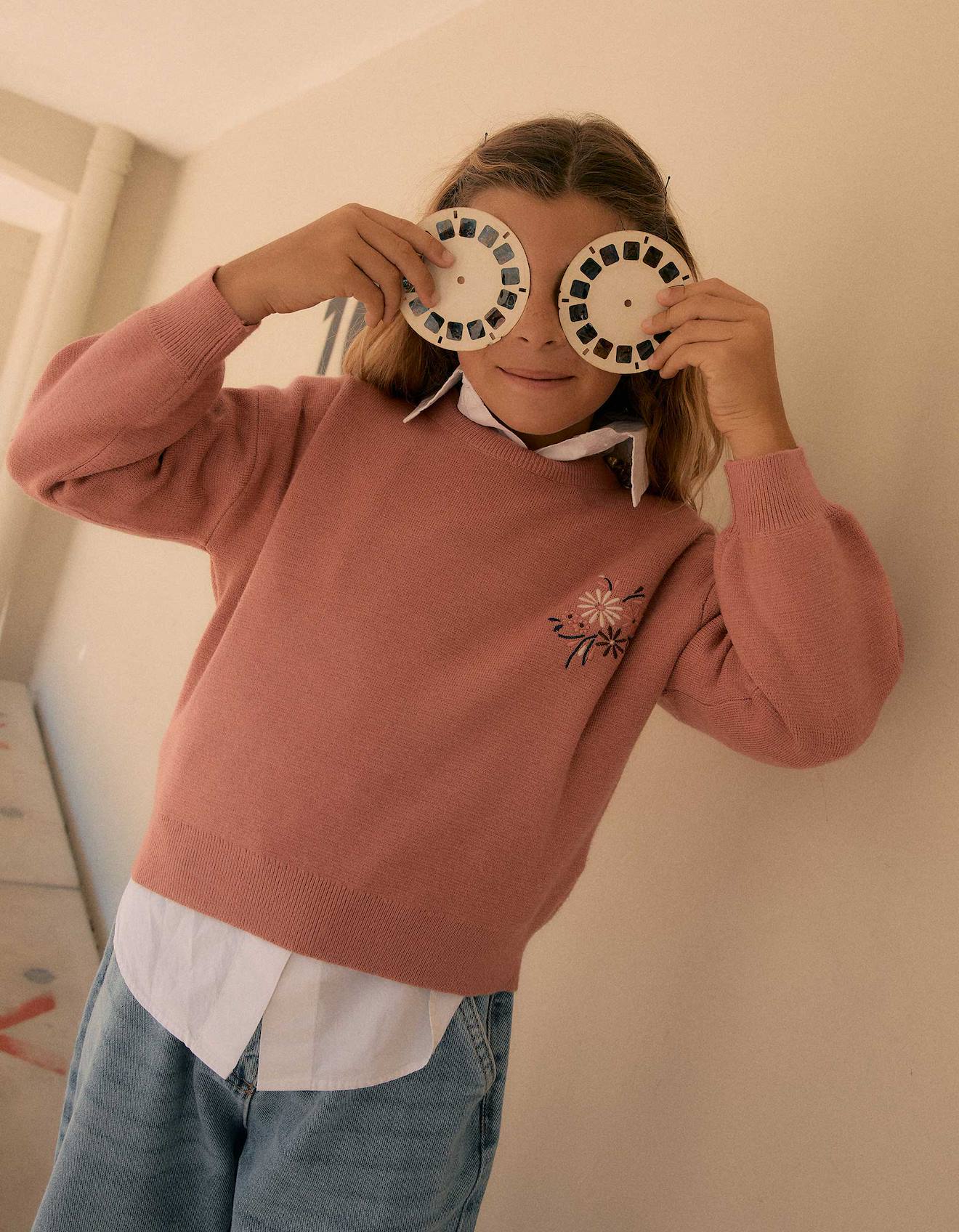 Pull En Maille Avec Fleurs Brodes Rose 30$
