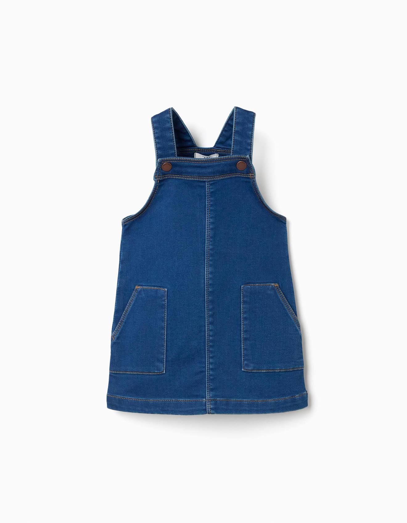Robe Salopette En Jean Avec Poches Avant Bleu 26$