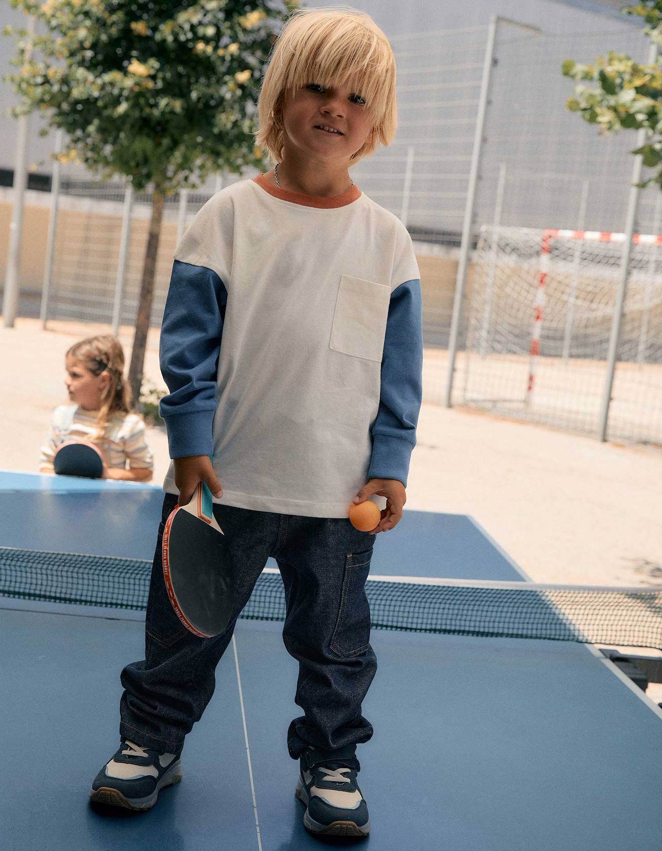T-shirt En Coton Manches Longues Avec Poche Bleu 15$
