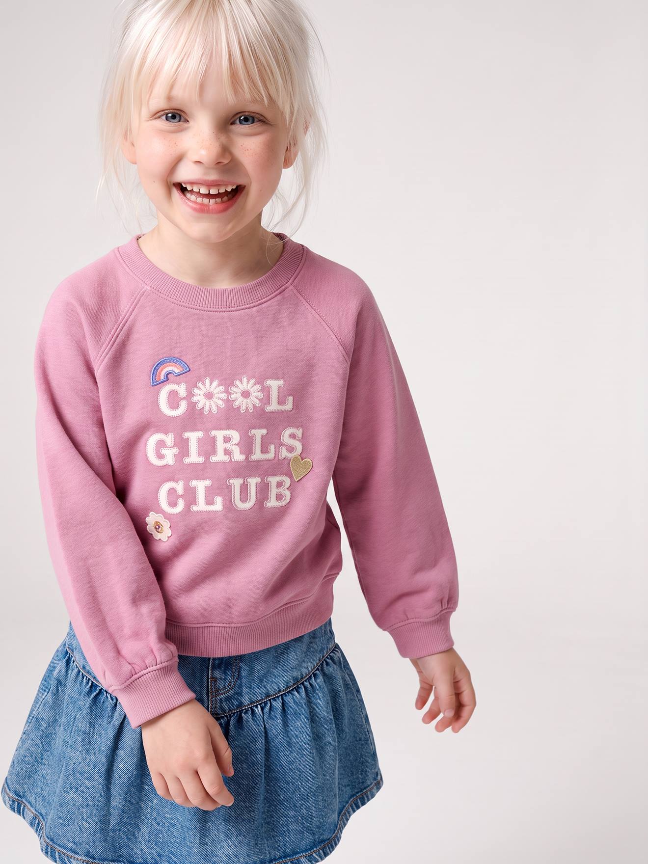 Sweat fille manches longues col rond mauve