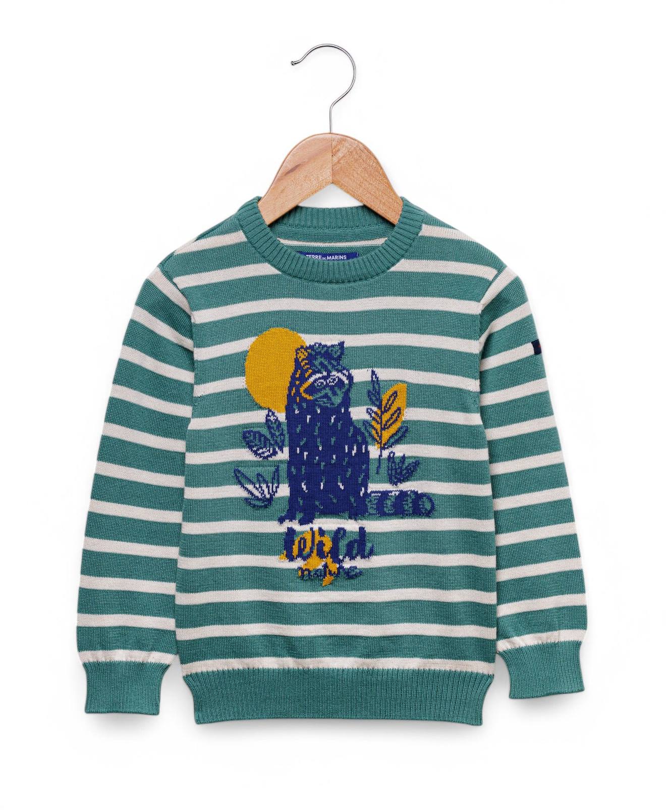 Pull Garon Fond Grege Raye Vert 32 €