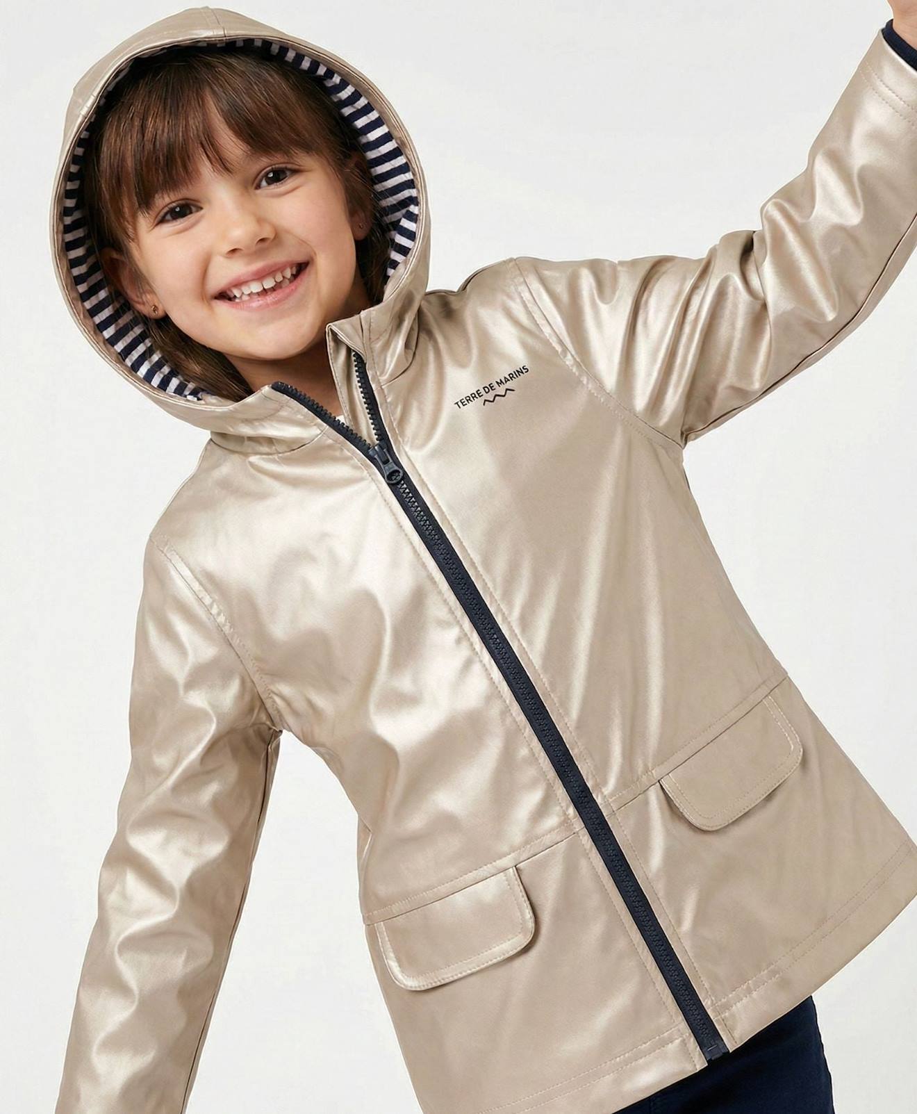 Ciré Imperméable À Capuche Fille Beige Dore