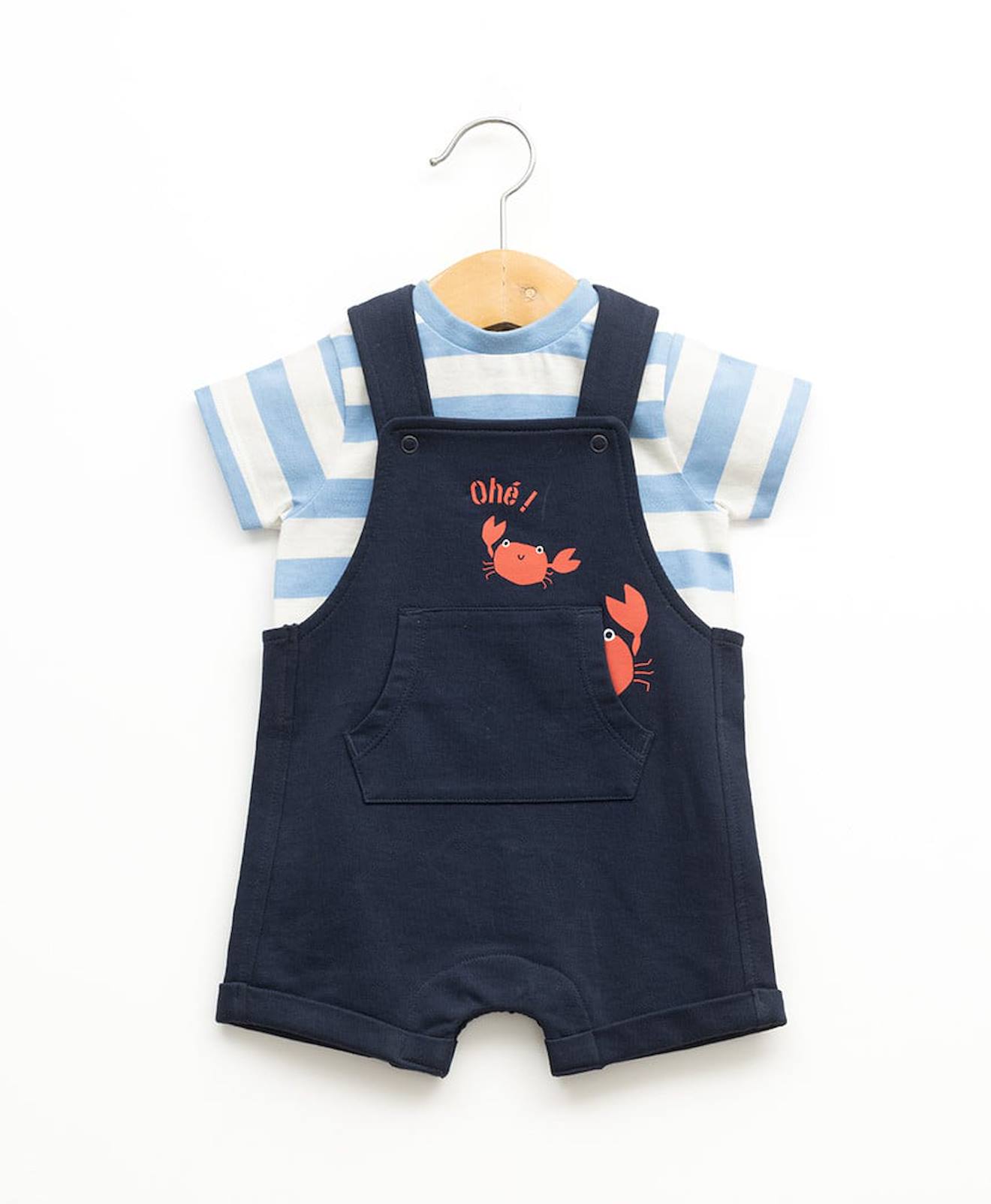 Ensemble Salopette + Haut 100% Coton Bébé Garçon Bleu